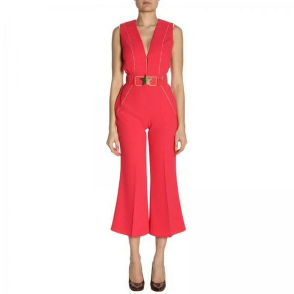 NWT Elisabetta Franchi‎ Jumpsuit Womens Size 38 V Neck Cropped Flare sleeveless